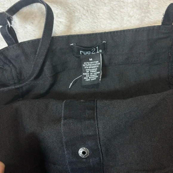 Black denim mini dress snap up spaghetti strap medium western - Picture 3 of 3